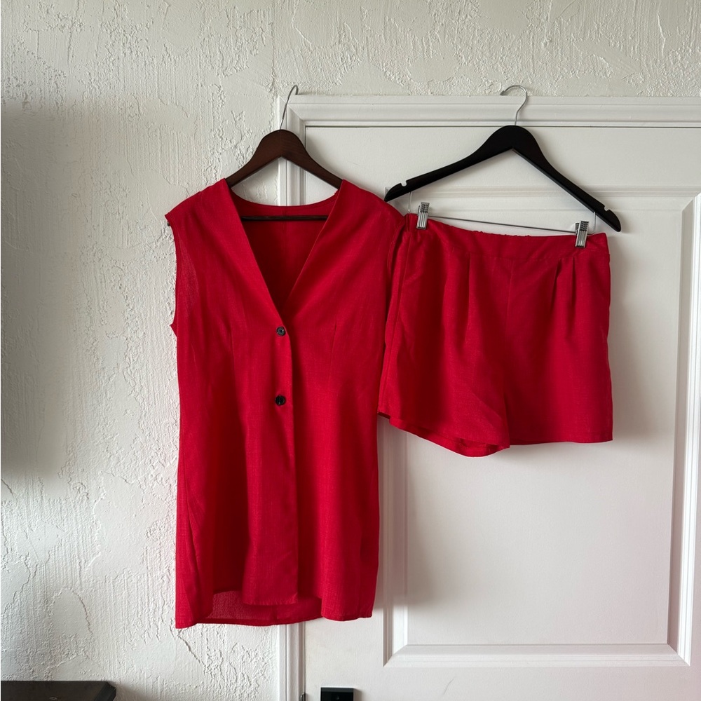Red Sleeveless Top and Shorts Set
